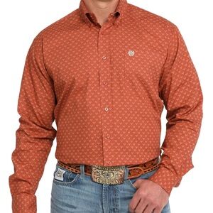 Cinch Geometric Pattern Men’s Button Up Shirt size XL/XXL Rust Western Cowboy